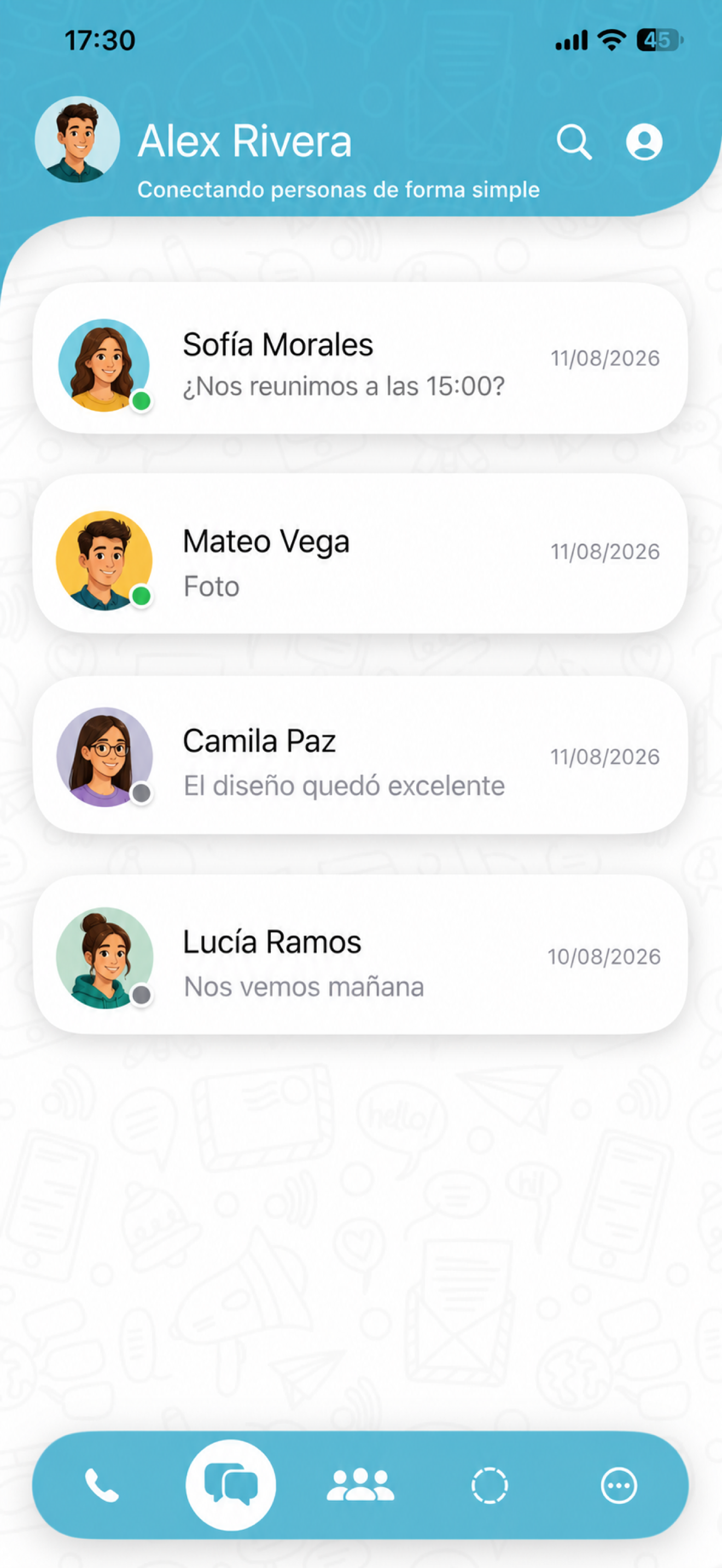 Lista de chats ficticios en Blaconnect Messenger